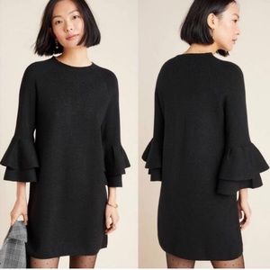 Black Anthropologie Ruffle Sleeve Dress